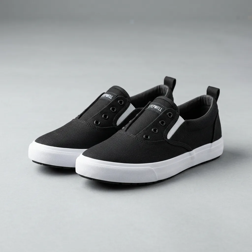 Stepwell Canvas Slip-On Black - Sepatu Cibaduyut